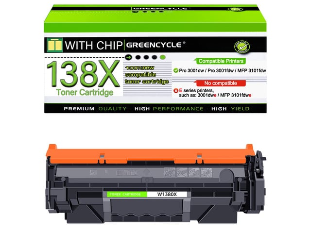 HP greencycle W1380X [with Chip] Compatible Toner Cartridge Replacement for HP 138X W1380X 138A W1380A Black Cartridge Laser Jet Pro 3001dw 3001fdw...
