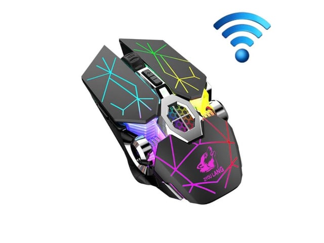 FREEDOM-WOLF X13 2400 DPI 6 Keys Wireless Charging Silent Water-cooled Luminous Mechanical Gaming Mouse (Star Black)