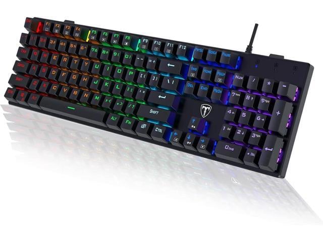 RisoPhy Mechanical Gaming Keyboard, RGB 104 Keys Ultra-Slim LED Backlit USB Wired Keyboard with Blue Switch, Durable Abs...