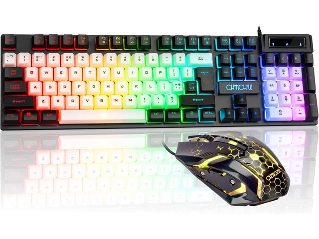 USB Wired Keyboad and Mouse Combo, Full Size Gamer Keyboard and Mouse Set Rainbow LED Light Up Backlit Color Mouse and Keyboard Combo for...