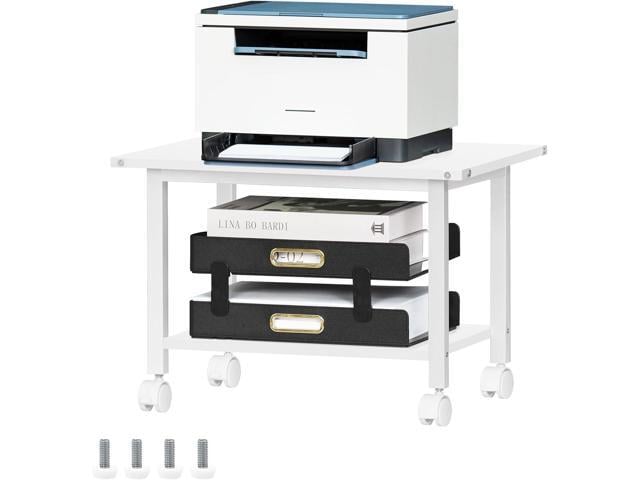 Lerliuo Under Desk Printer Stand, 2-Tier Industrial Mobile Printer Table with Storage Shelf and Steel Frame, Rolling Printer Cart Holder with...