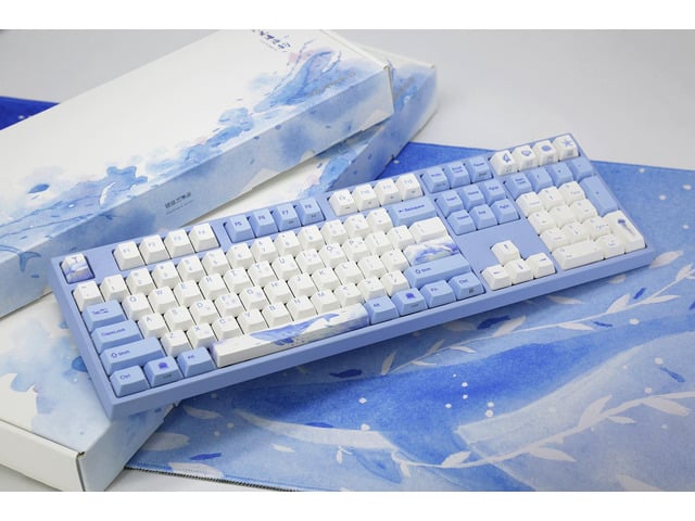 Varmilo VA108M Sea Melody Full Size Gaming Mechanical Keyboard Cherry MX Red Switch Dye Sub PBT Keycaps NKRO Detachable USB Wired Blue and White