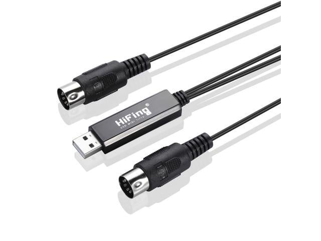 HiFing USB IN-OUT MIDI Cable One In One Out Interface 5 Pin Line Converter PC to Music Keyboard Adapter Cord Black