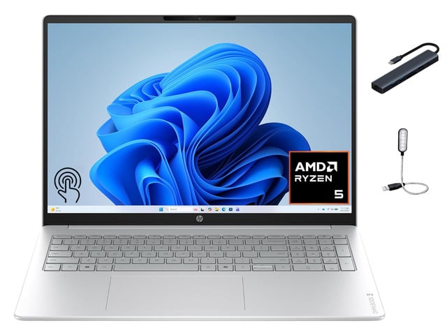 HP OmniBook 3 16' 2K Touchscreen Laptop, AMD Ryzen 5 40, Copilot AI, 8GB DDR5 RAM, 256GB SSD, AMD Radeon 610M, Windows 11 Home, Glacier Silver with...