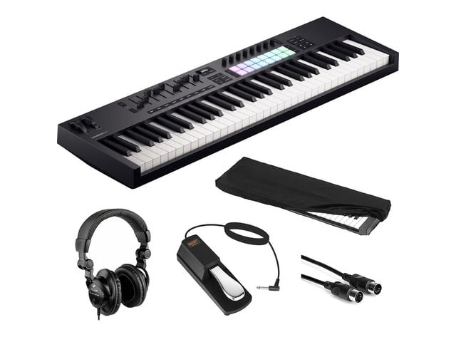 HP Novation Launchkey 61 MK4 USB MIDI Keyboard Controller (61 Keys) Bundle with HPC-A30 Studio Monitor Headphones, Universal Piano-Style Sustain...