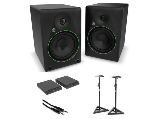 Mackie CR8BT Powered 8 Studio Monitors Black Bundle with On-Stage SMS6000-P Studio Monitor Stand, Auralex Acoustics Monitor/Speaker Isolation Pads...