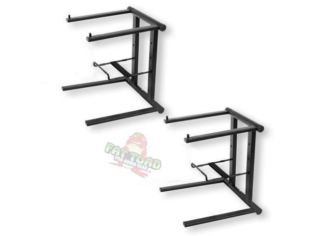 2 PACK - DJ Laptop Stand with Sub-tray Shelf by FAT TOAD Folding Compact Pro Audio Computer Table Top Rack Stand Mount for iPads, Mixer...
