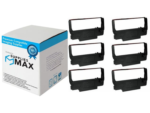 SuppliesMAX Compatible Replacement for M119/M270/TM-300/TM-U200/TM-U210/TM-U220/TM-U300/TM-U375 Black/Red P. O.S. Printer Ribbons (6/PK) (ERC-38BR)