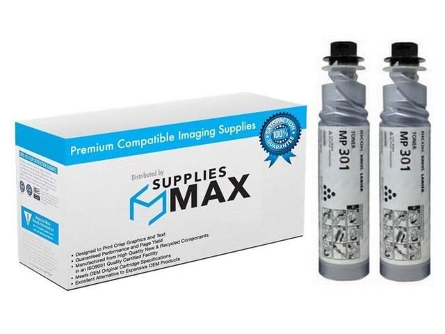 SuppliesMAX Compatible Replacement for Savin MP-301SP/MP-301SPF Black Toner Cartridge (2/PK-8000 Page Yield) (TYPE MP301) (841714_2PK)