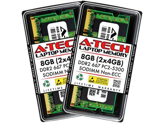 A-Tech 8GB (2x4GB) DDR2 667MHz SODIMM PC2-5300 Non-ECC Unbuffered CL5 1.8V 200-Pin SO-DIMM Laptop Notebook Computer RAM Memory Upgrade Kit