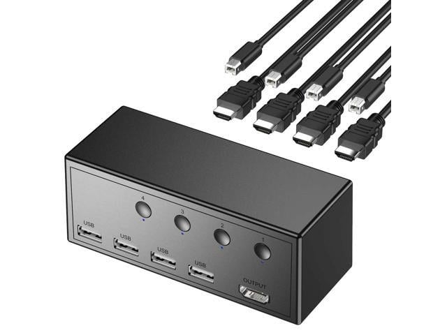 Rybozen KVM Switch 4 Computers, 4K USB KVM Switches 4 in 1 Out for 4 PCs Share One HD Monitor and 4 USB Devices Keyboard Mouse Printer, with 4 USB...
