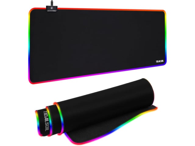 RGB Gaming Mouse Pad, 31.5 x 11.8 Inch Oversized Mouse Mat with 12 Light Modes, Non-Slip Rubber Base, Large Keyboard Pad for PC Gaming, Office, Black