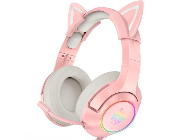 K9 Gaming Headset with Removable Cat Ears, for PS5, PS4, Nintendo Switch, PC, with Surround Sound, RGB LED Light & Noise Canceling Retractable...