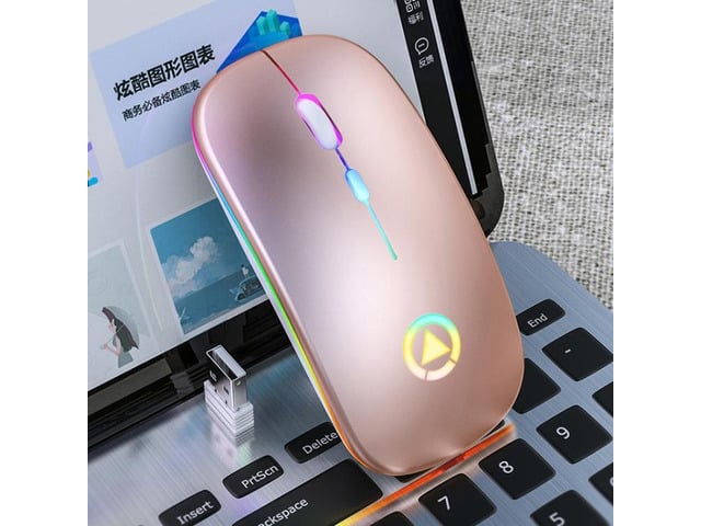 YINDIAO A2 2.4GHz 1600DPI 3-modes Adjustable RGB Light Rechargeable Wireless Silent Mouse (Rose Gold)