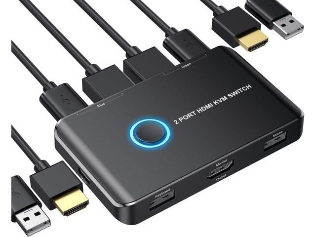 KVM Switch HDMI 2 Port Box,ABLEWE USB and HDMI Switch for 2 Computers Share Keyboard Mouse Printer and one HD Monitor,Support UHD 4K@60Hz,with 2...