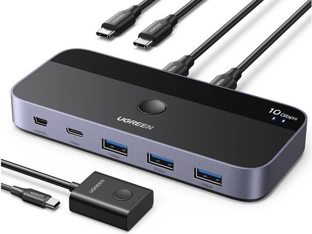 UGREEN USB C Switch 2 Computers Share 4 USB 3.2 Ports, 10Gbps USB Switcher Selector for PC Laptop Keyboard Mouse Webcam USB-Microphone, USB Switch...