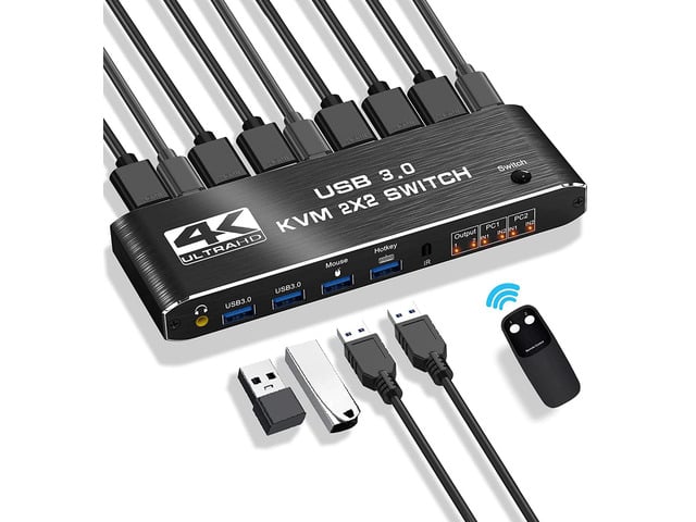 KVM Switch 2 Monitors 2 Computers, MINDULLE USB HDMI KVM Switch Dual Monitor Sharing 4 USB 3.0 Devices for Keyboard Mouse Scanner Printer, 4K@60Hz...