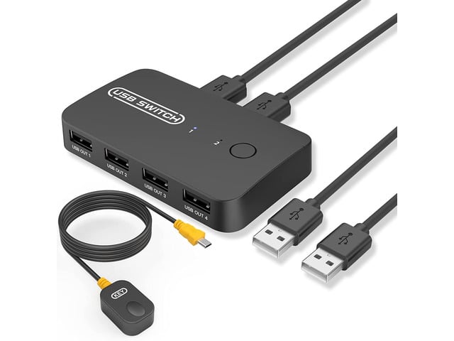 USB 2.0 Switch Selector for 2 Computers & Sharing 4 USB Devices with Remote Button Switch, KVM Switch Hub Adapter for Mouse, Keyboard, Scanner,...