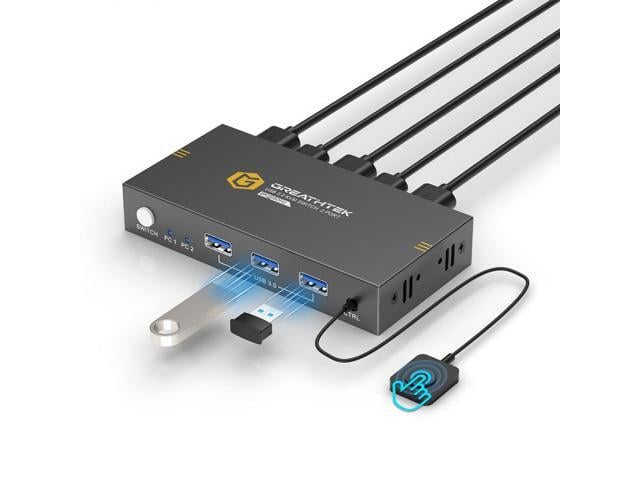 KVM Switches 2 Port 8K@60Hz, GREATHTEK KVM Switch HDMI Share USB Devices with 3 USB3.0 Hubs, 2 Computers 1 Monitor Share Keyboard Mouse Printer,...
