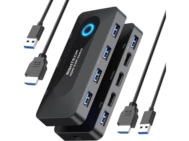 KVM Switch, RSHTECH USB Switch with 4K@60Hz HDMI and 4 USB 3.0 Ports, HDMI KVM Switch for 2 Computers Share Keyboard Mouse Printer and one HD...