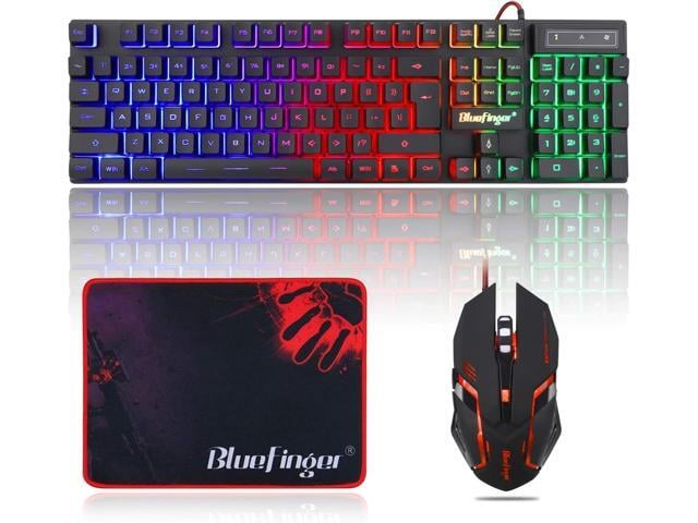 BlueFinger RGB Gaming Keyboard and Backlit Mouse Combo, USB Wired, LED Gaming Set for Laptop PC Computer Game and Work