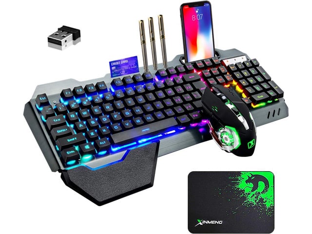 Wireless Gaming Keyboard and Mouse with Rainbow LED 16RGB Backlit Rechargeable 4800mAh Battery Metal Panel Mechanical Ergonomic Feel Waterproof...