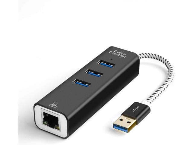 CableCreation USB to Ethernet Adapter with 3-Port USB 3.0 Hub, RJ45 10/100/1000 Mbps Gigabit Ethernet Adapter Compatible with Windows PC, Laptop,...