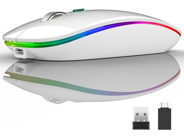 Uiosmuph LED Wireless Silent Mouse, G12 Slim Rechargeable, 2.4G Portable USB Optical Wireless Computer Mice with USB Receiver and Type C Adapter...