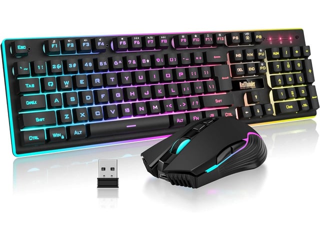 K10 Wireless Gaming Keyboard and Mouse Combo, LED Backlit Rechargeable 3800mAh Battery, Mechanical Feel Anti-ghosting Keyboard + 7D 3200DPI Mice...