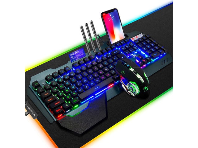 Wired Gaming Keyboard and Mouse Combo with Large RGB Mouse Pad, Black 16 Backlight Effects, 10 Mouse Pad Modes, Magnetic Wrist Rest, Phone...
