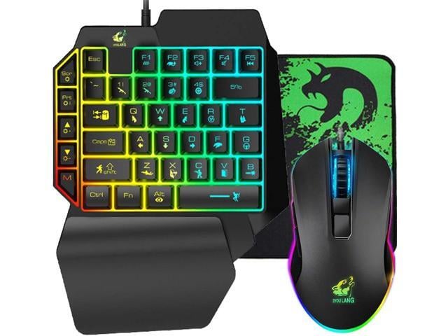 39-Key One-Handed Gaming Keyboard and Mouse Combo with Mouse Pad, Black Rainbow Backlight, Full-Key Anti-Ghosting, Integrated Wrist Rest,...