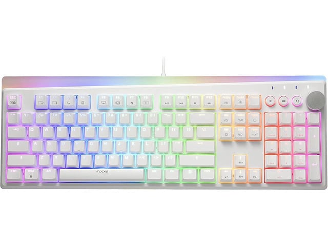 i-rocks K71M RGB Mechanical Gaming Keyboard with Media Control Knob, Switches (Brown), 107 Keys w/Full NKRO, PBT Keycaps, Multimedia Hotkeys,...