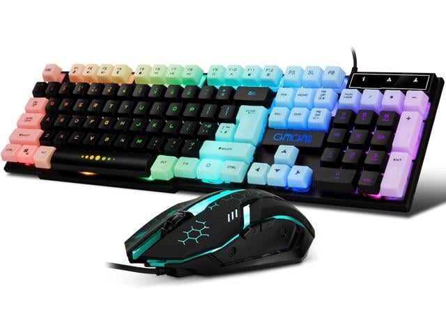 CHONCHOW Gaming Keyboard and Mouse Combo,USB Wired 104-Keys Full Size Light Up Keyboard Mic 3600DPI Rainbow Backlit Mechanical Feeling Compatible...