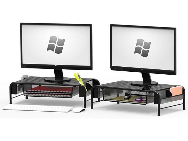 Simple Houseware Metal Desk Monitor Stand Riser with Organizer Drawer, Black, 2 Packs