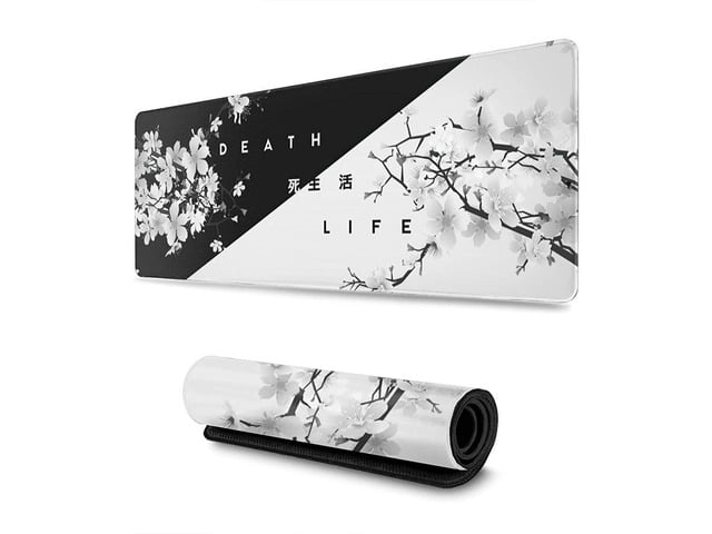 Gaming Mouse Pad Black and White Cherry Blossom XXL XL Large Mouse Pad Mat Long Extended Mousepad Desk Pad Non-Slip Rubber Mice Pads Stitched Edges...
