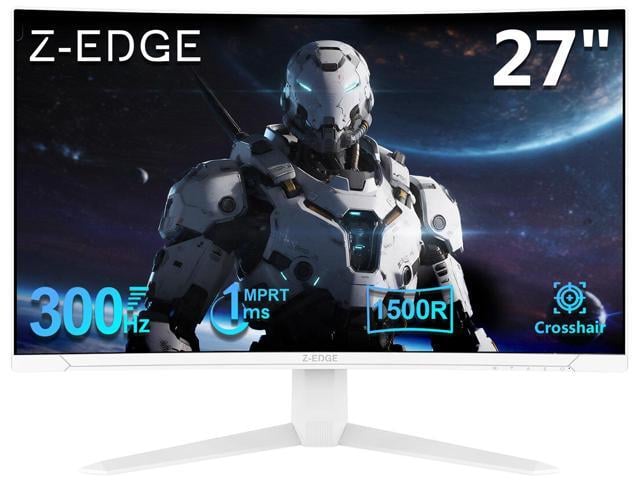 Z-EDGE UG27S-White 27' 1080P Full HD 1920 x 1080 300Hz 1ms 1500R Curved Gaming Monitor, HDMI x 2, DP x 2