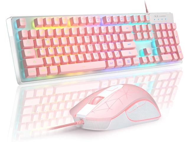 Gaming Keyboard and Mouse Combo, K1 RGB LED Backlit Keyboard with 104 Keys Computer PC Gaming Keyboard for PC/Laptop (Pink)