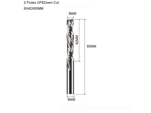 10Pcs 8x42mm UP And DOWN Cut Two Flutes Spiral Carbide Mill Tool Cutters for CNC Router Compression Wood End Mill Cutter