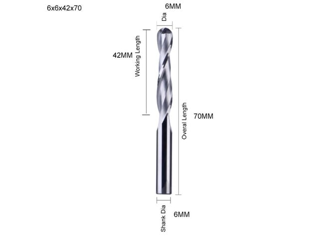 1piece 2 Flute Spiral Ball Nose End Mill CNC Router Bits for Wood Tungsten Carbide Milling Route Tool Wood Tools 6x6x42x70