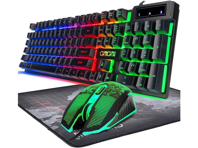 Keyboard and Mouse Gaming LED Wired Combo with Emitting Character Keyboard 4800DPI 2 Side Button USB Mouse Rainbow Backlit Mechanical Feeling...