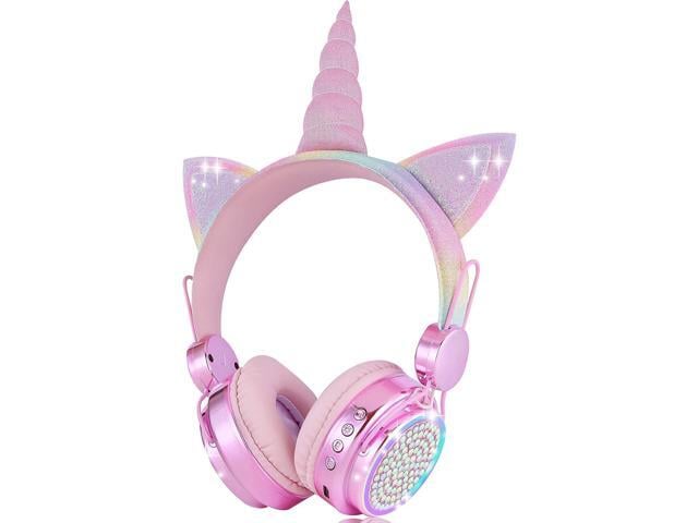 Kids Wireless Headphones for Girls Children Teens, LED Light Up Bluetooth Unicorn Headphones with Microphone for School/Xmas/Online Study/Unicorn...