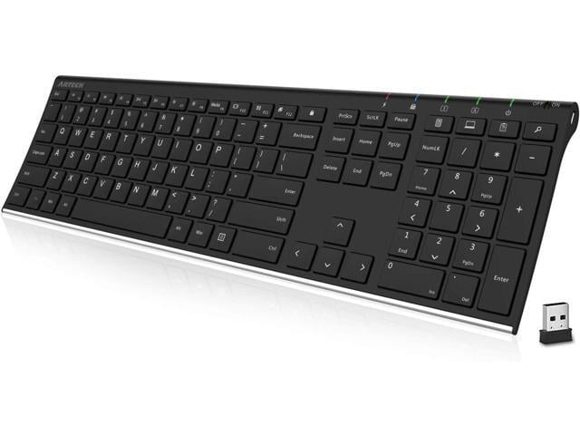 Arteck 2.4G Wireless Keyboard Stainless Steel Ultra Slim Full Size Keyboard with Numeric Keypad for Computer/Desktop/PC/Laptop/Surface/Smart TV and...