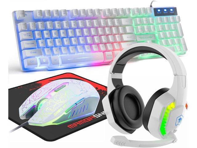 Wired Gaming Keyboard and Mouse Headset Combo,Rainbow LED Backlit Wired Keyboard,Over Ear Headphone with Mic,Rainbow Backlit Gaming Mice,Mouse...