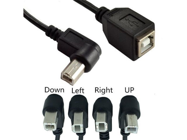 Right Angled 90 Degree USB Printer Scanner Cable 25cm USB 2.0 B Male to B Female Printer Scanner Extension Cable (0.25m) (Left)