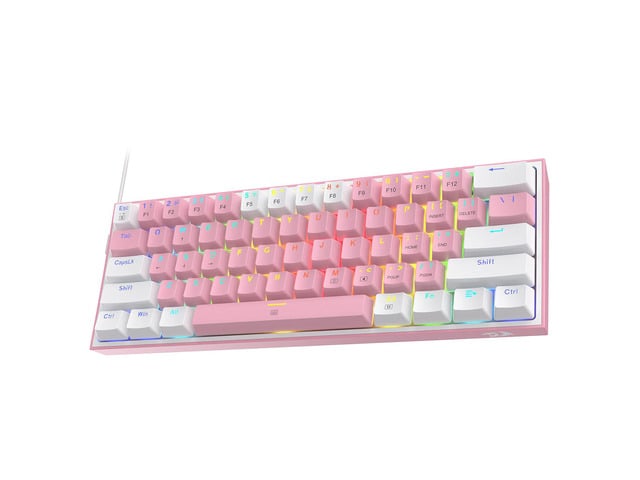 Redragon K617 Fizz 60% Wired RGB Gaming Keyboard, 61 Keys Compact Mechanical Keyboard w/White and Pink Color Keycaps, Linear Red Switch, Pro...