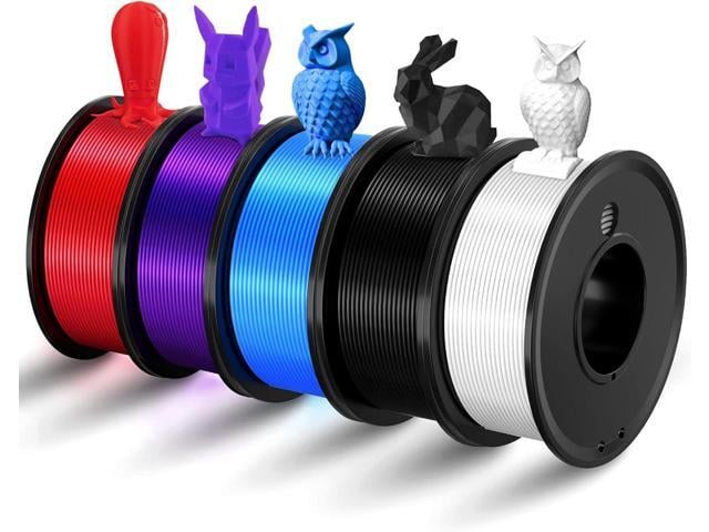 3D Printer Filament PLA 1.75mm 3-D Printing Materials 5 Colors Bundle Print Filiment 1.75 mm White Black Red Blue Purple Dimensional Accuracy...