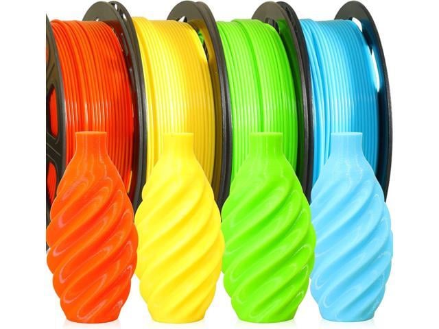 3D PLA 3D Printer Filament 4 in 1 Bundle: Yellow, Orange, Lime Green, Sky Blue, 4 Bright Colors Packed, Each Spool 250g, 4 Spools Packed, Total 1Kg...
