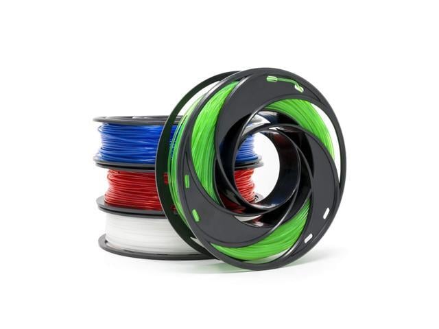 Gizmo Dorks 3D Printer Filament 1.75mm 200g, 4 Color Pack - Flexible Red, Polycarbonate Blue, Nylon Clear, PETG Green