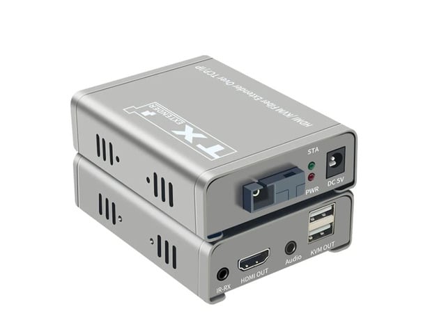 20Km HDMI KVM Extender over Optic Fiber cable HDMI USB KVM Extender Transceiver Audio Video Converter Support USB Keyboard Mouse(EU Plug)