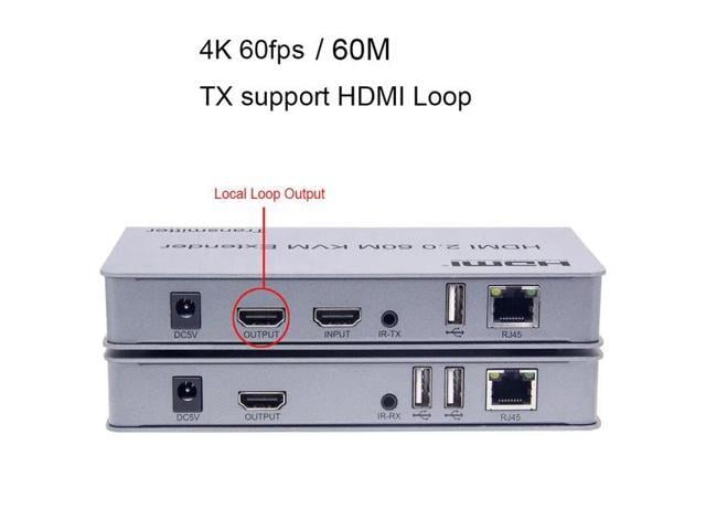 4K 60Hz HDMI 2.0 KVM Extender 60M HDMI USB Extension Over Ethernet CAT5e/6 1080P HDMI Extender with USB Support Mouse Keyboard(with UK Plug) (V2.0...